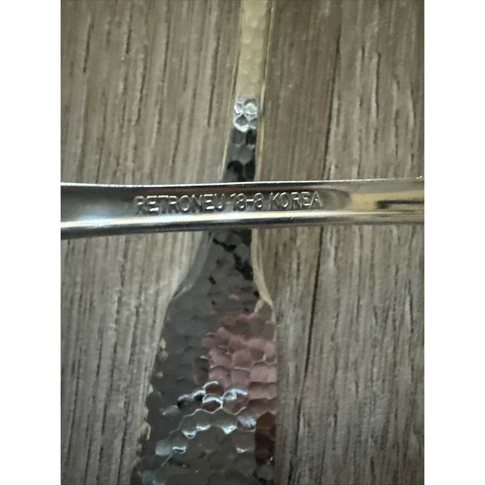 4 RETRONEU ARAGON Hammered 18/8 Stainless‎ Steel Place Soup SPOONS